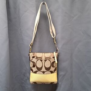 Authentic Coach Signature Brown and Yellow Crossbody Bag